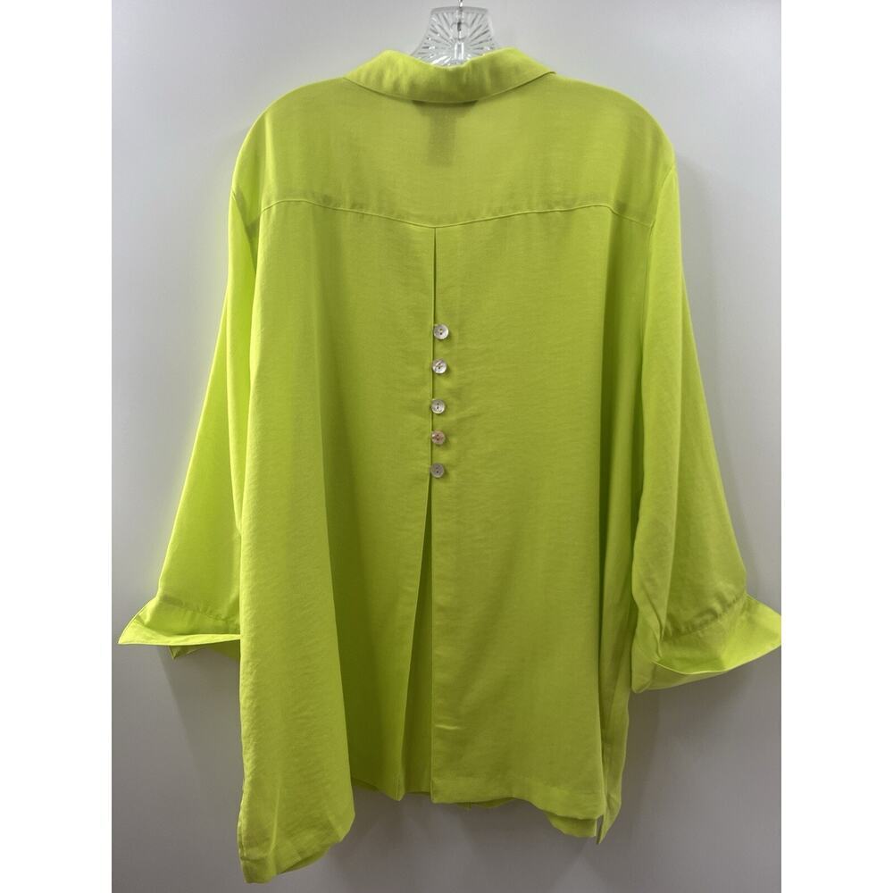 Ali Miles Women’s 3/4 Sleeve Button Front Neon Green Tunic Top Size 2X - Picture 8 of 9